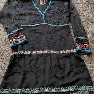 Johnny Was Black Tunic with Multicolor Embroidery